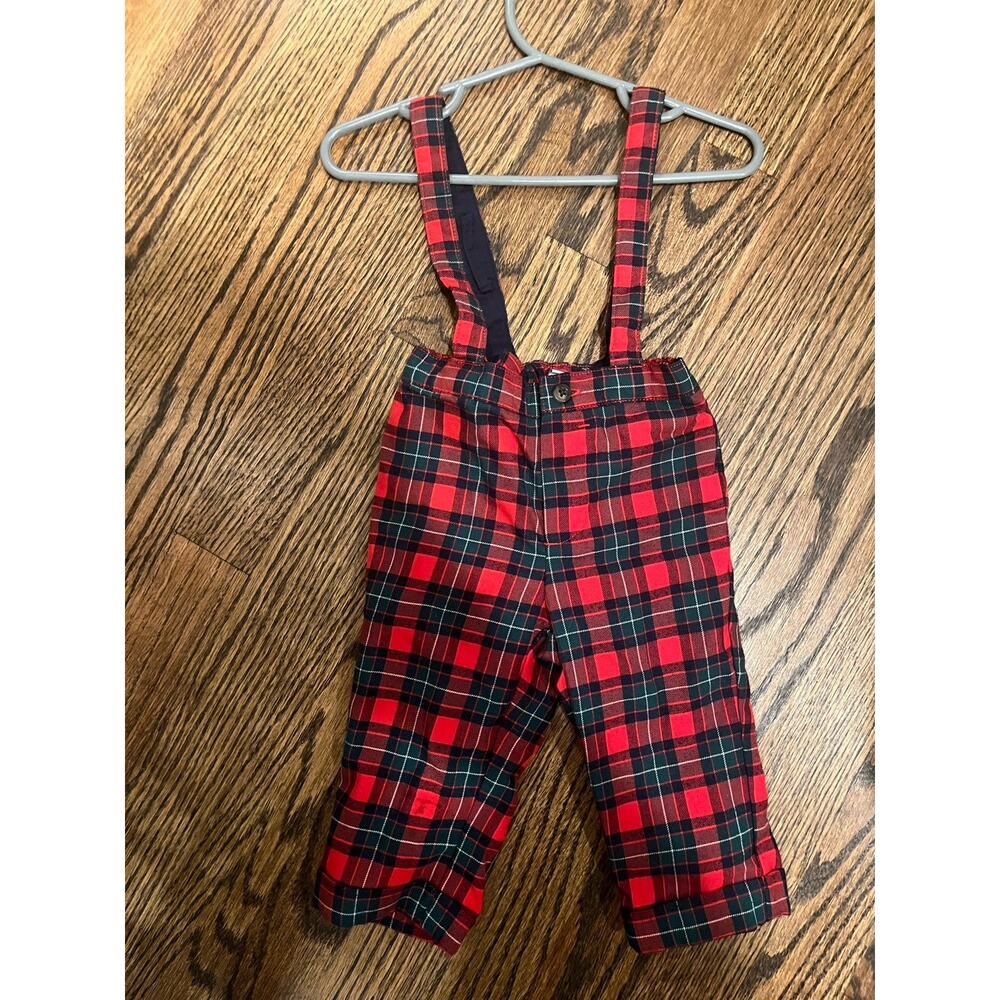 Janie and Jack Boys Baby Tartan Suspender Pant 6-12M Red